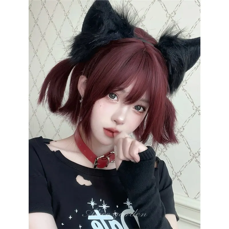 LUPU Wig Female Internet Celebrity Cute Lolita Short Straight Hair With Bangs bobo Natural JK Full Head Cover for Women