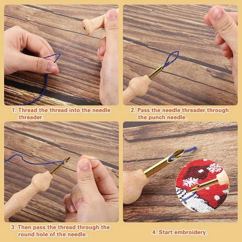 23Pcs Punch Needle Kit Wooden Punch Needle Set Adjustable Adults Beginner Embroidery Easy To Use