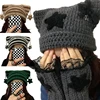 Crochet Stripe Pattern Handmade Cat Ear Hat Soft Winter Warmer Knitted Hat Cold Winter Presents for Students Teenagers 1
