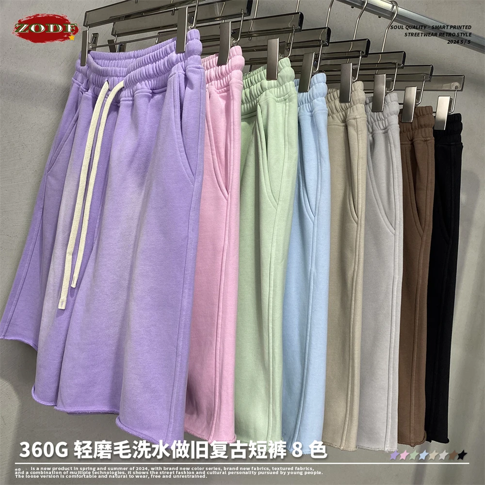 ZODF 남녀공용 루즈 스프레이 염색 반바지, 브랜드 하의, 360gsm, 2024 용수철 여름, HY0767