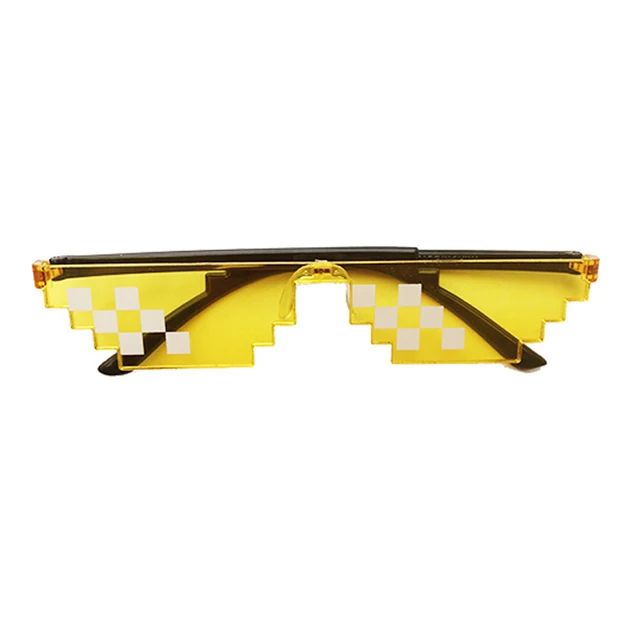 Thug Life Mosaic Glasses Sunglasses Men Women 8 Bit Coding Pixel Trendy Cool Super Party Funny Vintage Shades Eyewear Yellow
