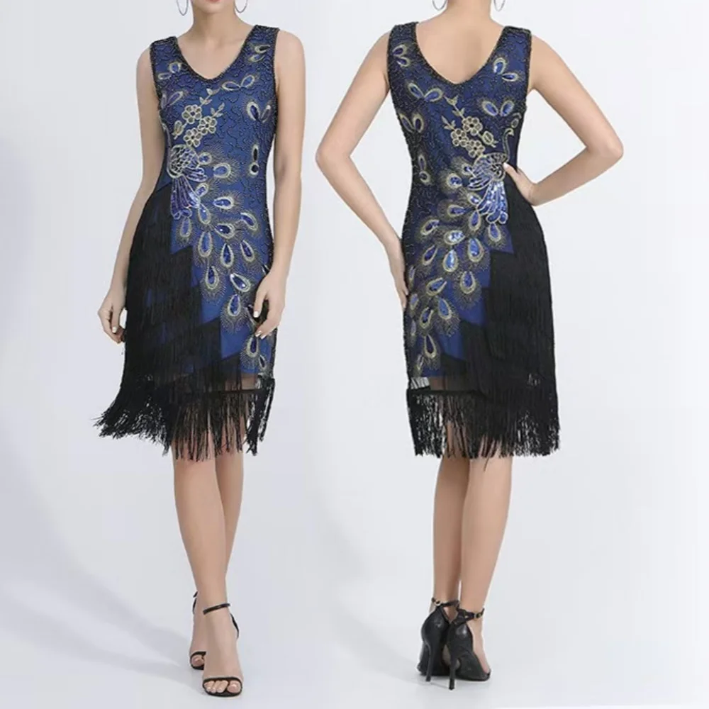 1920s Gatsby Ball Heavy Industry Embroidery Beading Retro Sequin Skirt Banquet Dress Cocktail Party V Dress