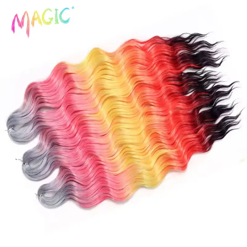 Anna Synthetic Hair 24 Inch Water Wave Braiding Hair Extensions Ombre Blonde Deep Wave Afro Curl Twist Crochet Hair for Women - Image 55
