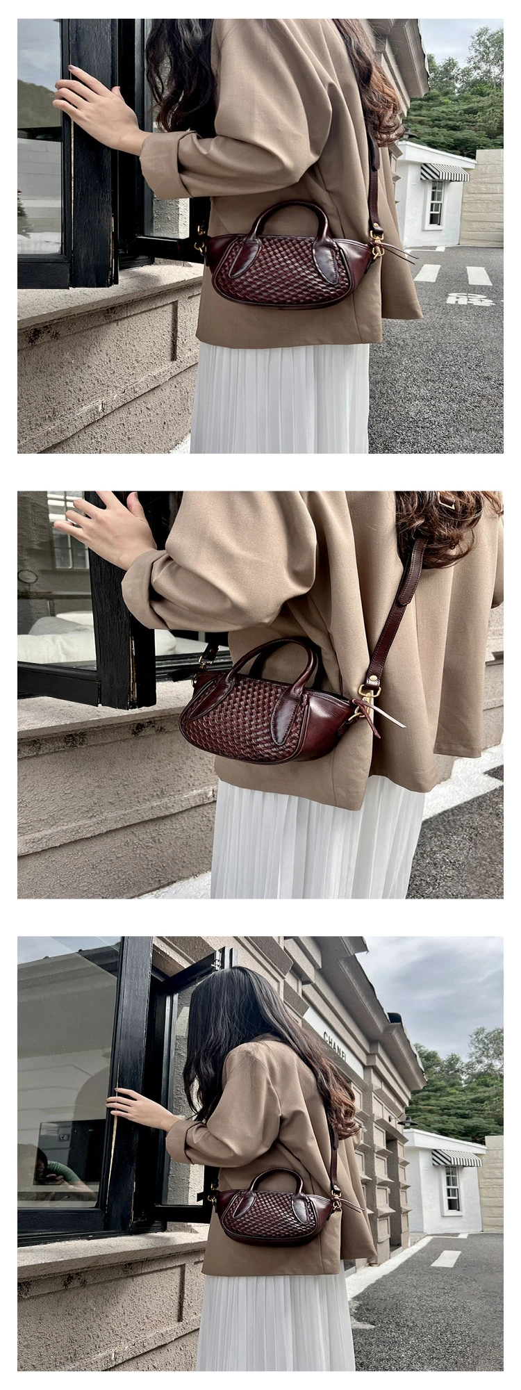 PNDME mode handgemachte gewebt erste schicht rindsleder frauen handtasche im freien party echtes leder kleine nette schulter umhängetasche – Detail 7