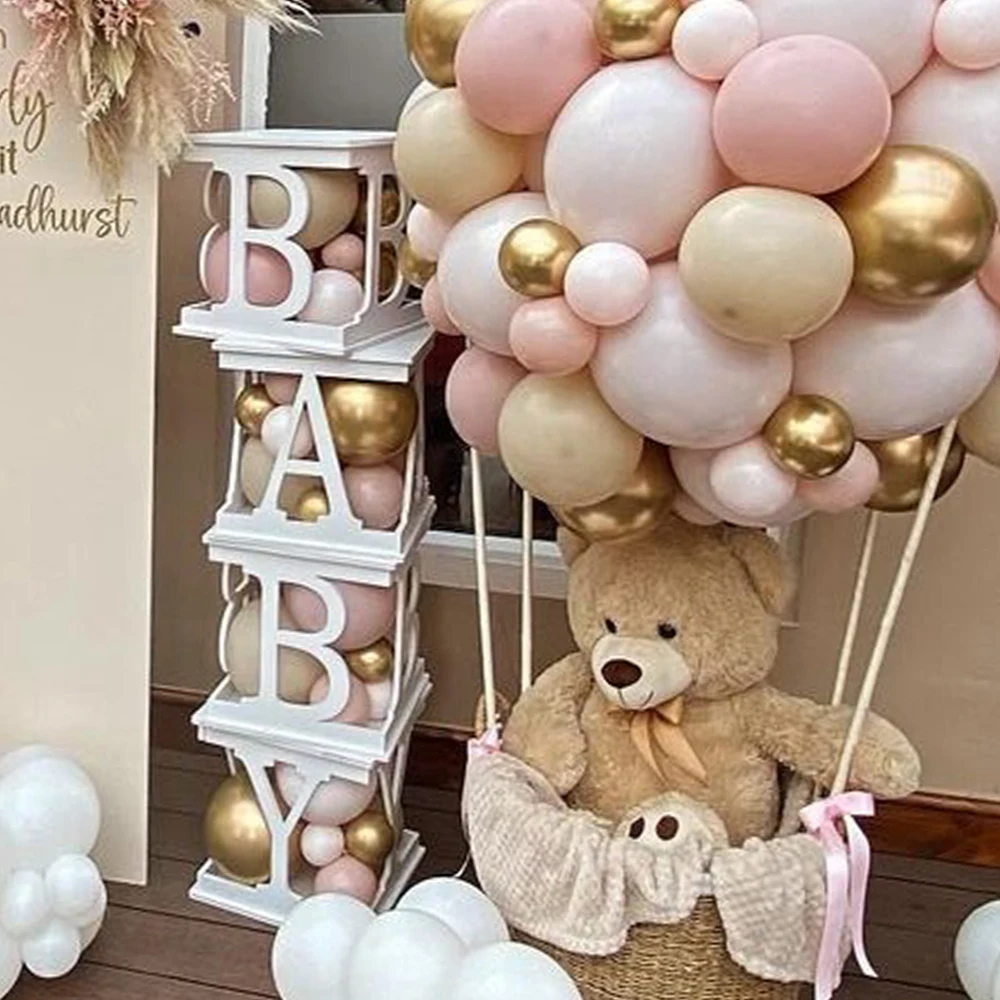 BABY-Blockboxen, 4 Stück, Buchstaben-Luftballons, Box für Jungen, Mädchen, Babyparty, Geschlecht offenbaren, Party-Dekoration, Zubehör, weiße Buchstabenblöcke – Detail 12