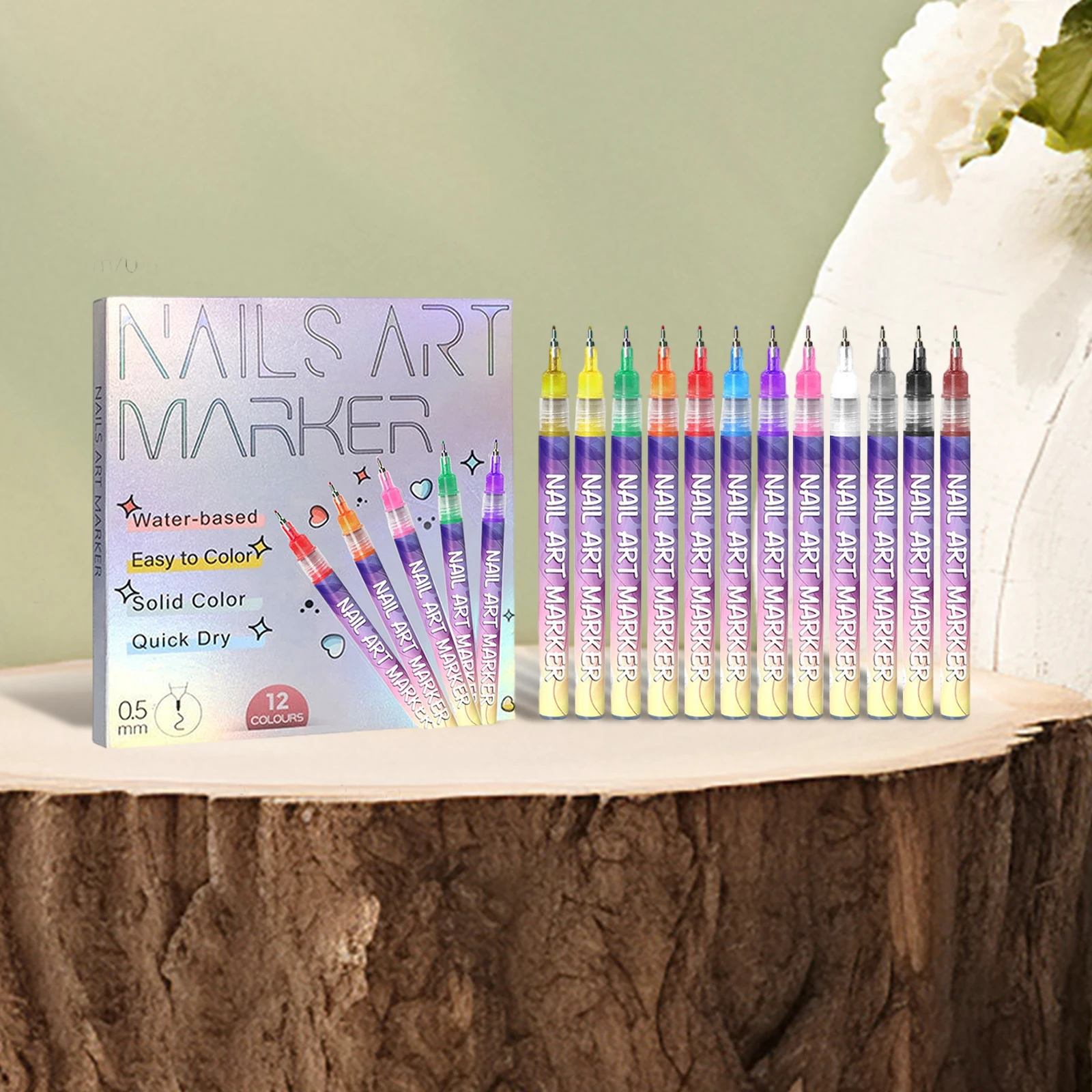 12 Colors 0.5mm DIY Quick Dry Graffiti Dotting Point Liner Pens Nail Art Markers Polish Pen for Painting Nails Art D