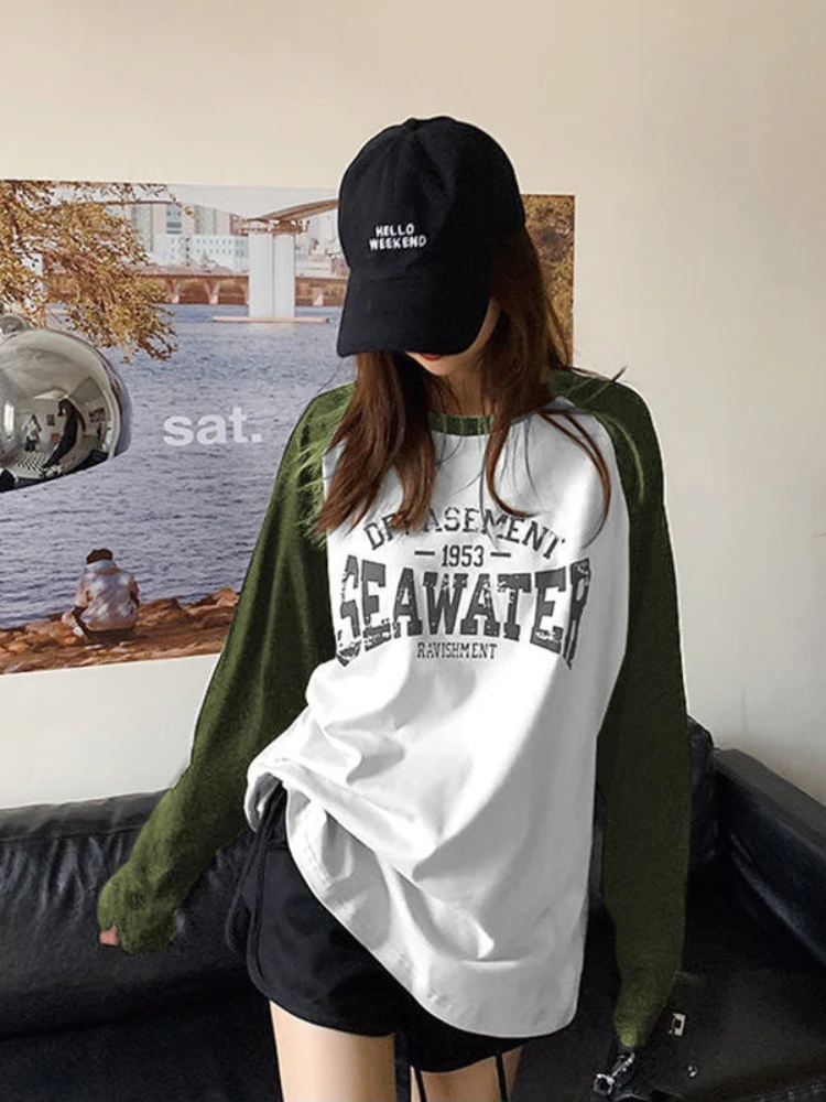 

Deeptown Y2K Vintage Letter Long Sleeve T Shirts Women Kpop Harajuku Patchwork Tshirts Korean Style Hippie 90S Streetwear Tops