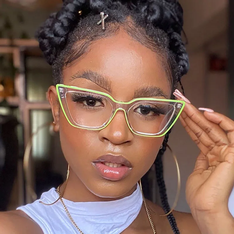 

Fashion Square Full Frame Flat Glasses Cat Eye Spectacles Frame Ladies Transparent Eyeglasses Plastic Eyewear Anti Blu Ray Glass
