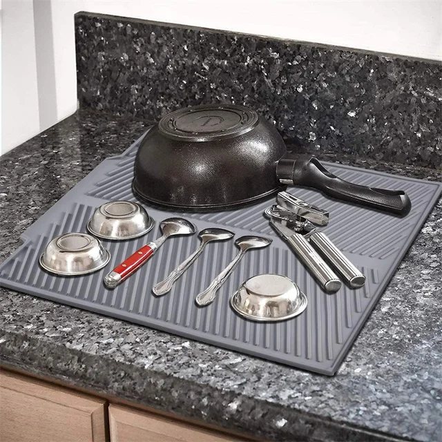Szilikon Négyzet Alakú Edény Szárító Szőnyeg Hőálló Vízelvezetés Asztali Mosogató Tartós Párna Pad Étkészlet Asztal Placemat