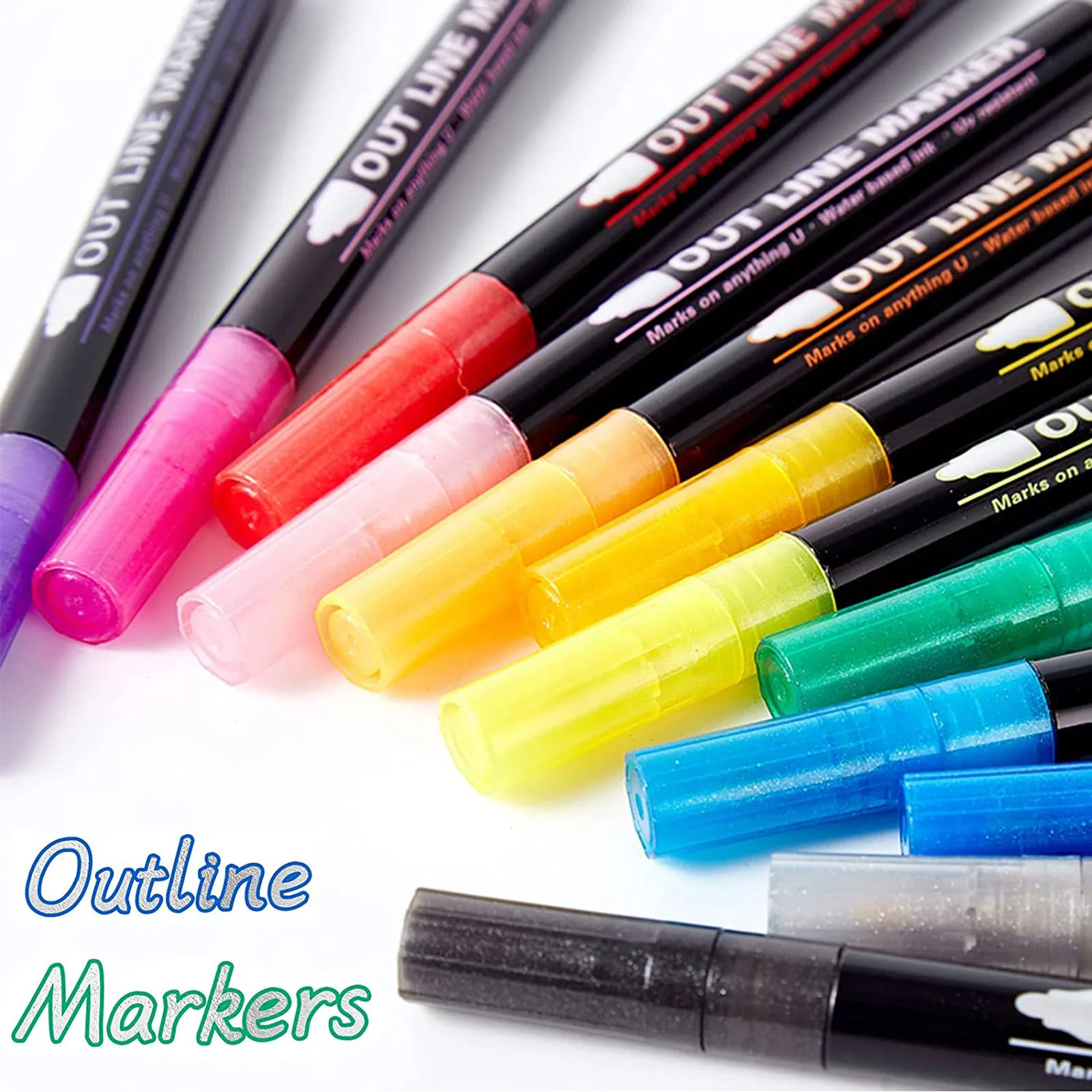 Outline Markers 12 Color For Doodle Shimmer Marker Metallic Outline Markers  Glitter Double Line Pens Set For Greeting Card#g3 - AliExpress