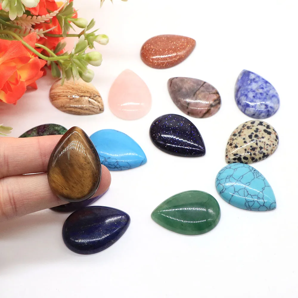 24x34mm Natural Crystals Stones Cabochon Beads Flat Back Water Drop Shape DIY Jewelry for Making Rings Bracelets Women Man Gift