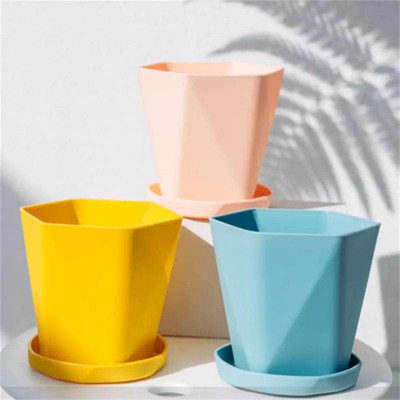 Plastic Flower Pot Succulent Plant Pot with Tray Green Dill Round Double Layer Small Flowerpot Home Office Desktop Decoration