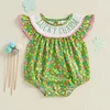 Newborn Infant Baby Girl Bubble Romper Lucky Charm Ruffle Sleeveless Cartoon Smocked Jumpsuit My First St Patricks Day Outfit 1