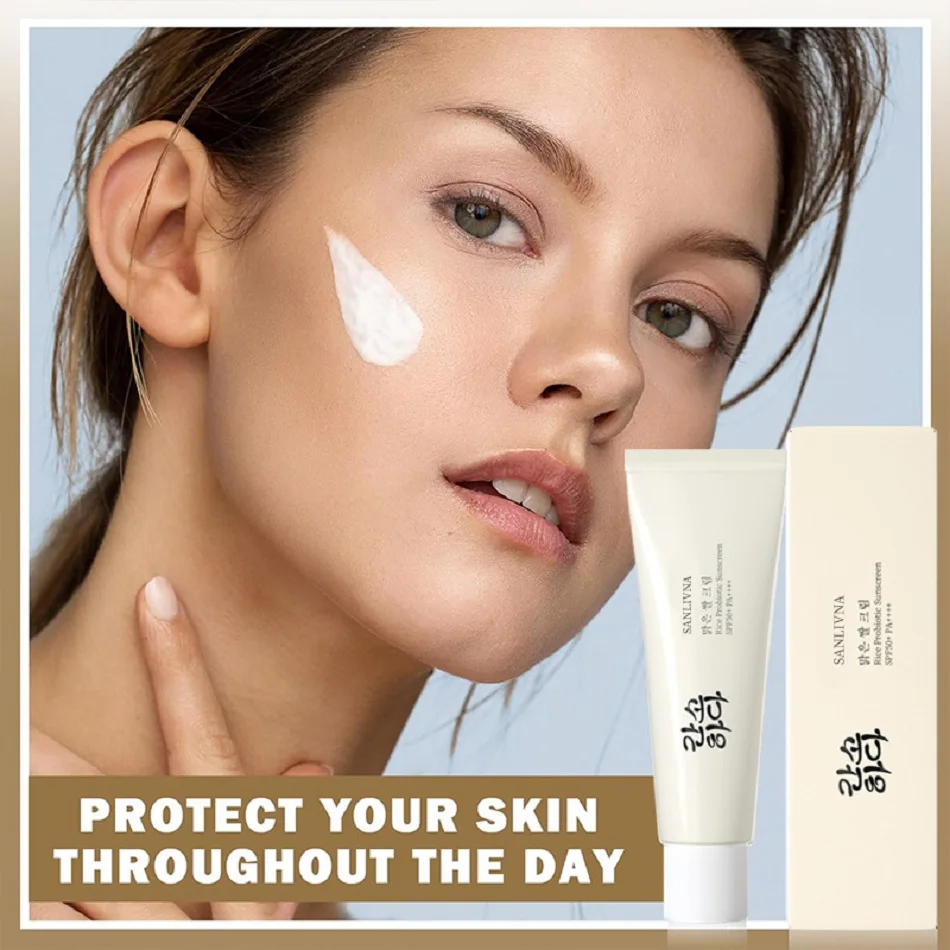 Rice Facial Sunscreen Cream SPF50+ UV Protection Blue Light Oil Control Moisturizing 50ml