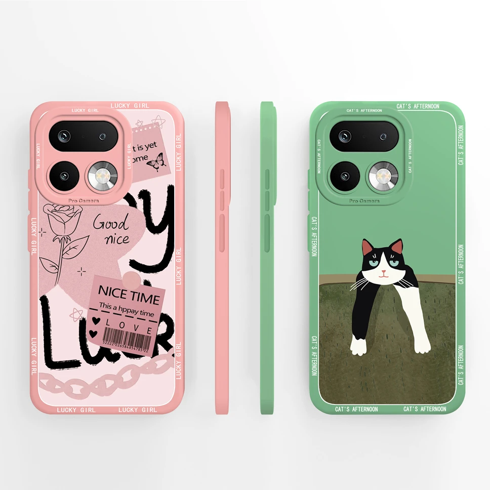 Lovely Cat Pattern Shockproof Full Coverage Liquid Silicone Phone Case