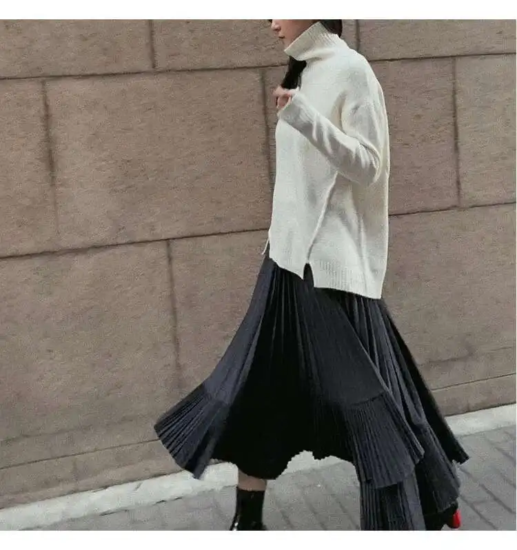 LANMREM Patchwork Fold Skirt For Women High Waist Solid Color Irregular Skirts Casual Female Clothing 2025 Spring New 2YA3242