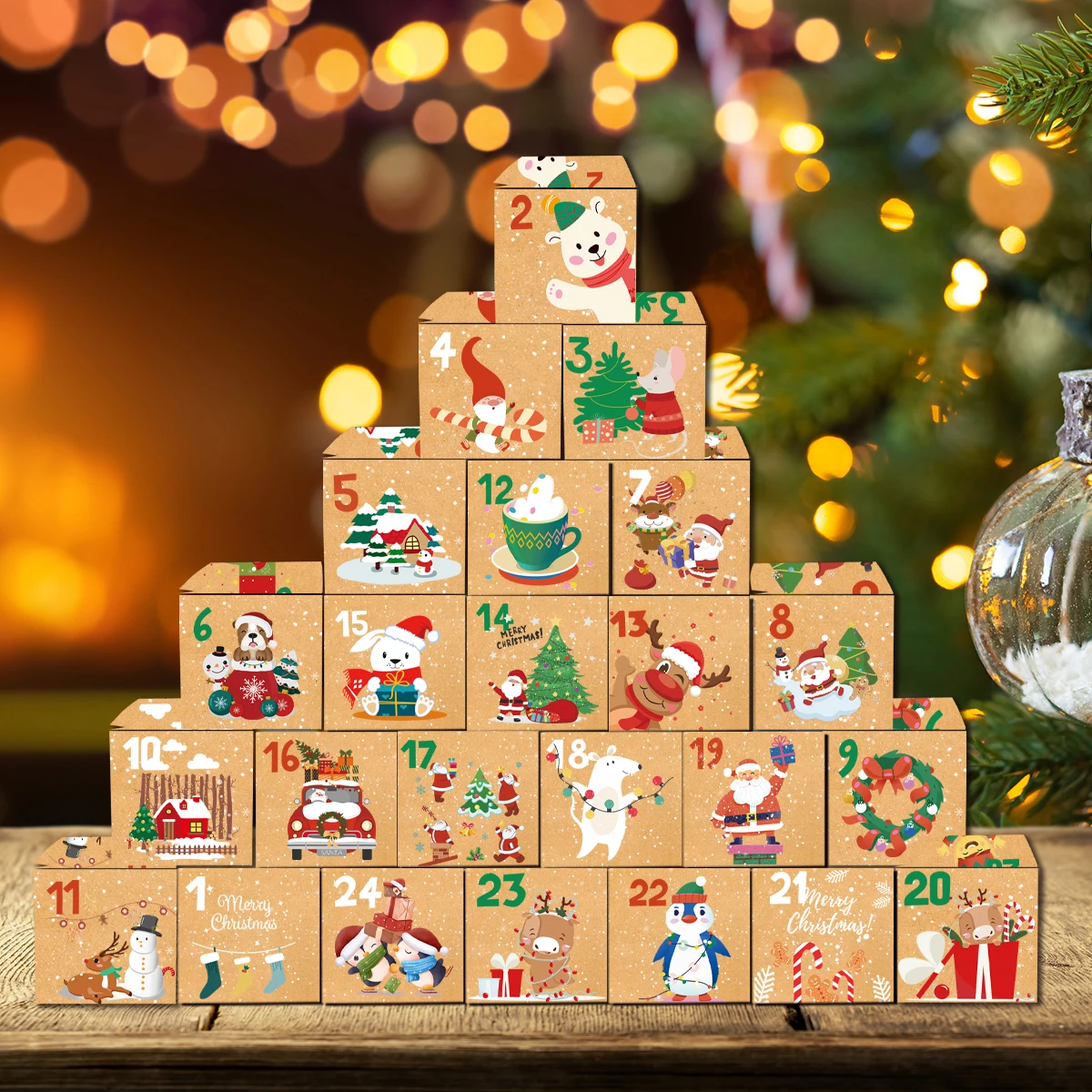 Description Picture 6 of item24Pcs Christmas Advent Calendar Boxes Kraft Paper Candy Box 24 Days Advent Countdown Gift Boxes Christmas Home Decorations 2024