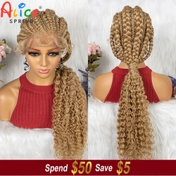 28 Inch Blonde Color Synthetic Lace Front Braided Wigs for Black Women Crochets Braids Hair Wig Pre Plucked with Baby Hair