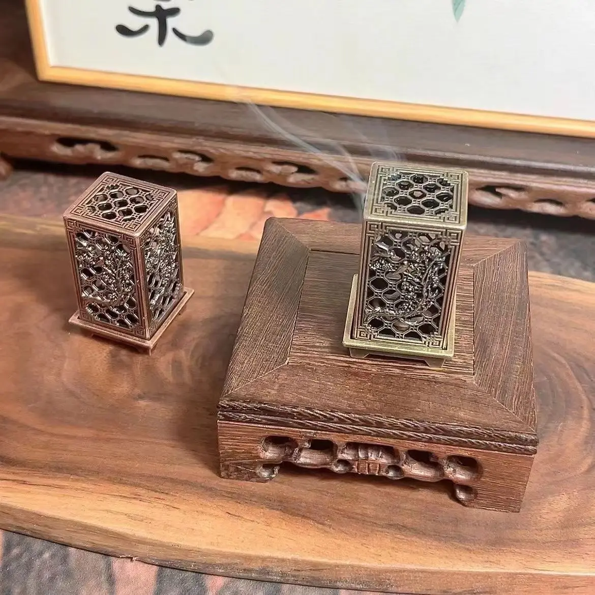 Square vertical incense burner small Xiangyun alloy incense burner indoor aromatherapy home incense burner ornaments
