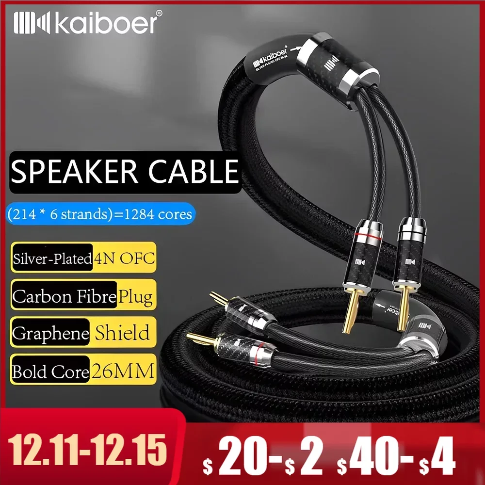 

Kaiboer Speaker Cable 4N OFC Silver Plated High End 2 To 2 Banana Plug Speaker Wire Cable for Home Theater Amplifier Audio Cable