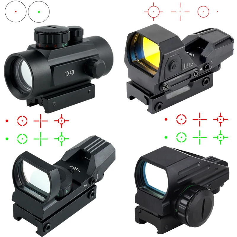 1X40 HD101 Red Dot Sight Hunting Collection Optics Reflex Holographic Scope 4 Reticle Red/Green Collimator Airsoft Accessories 1