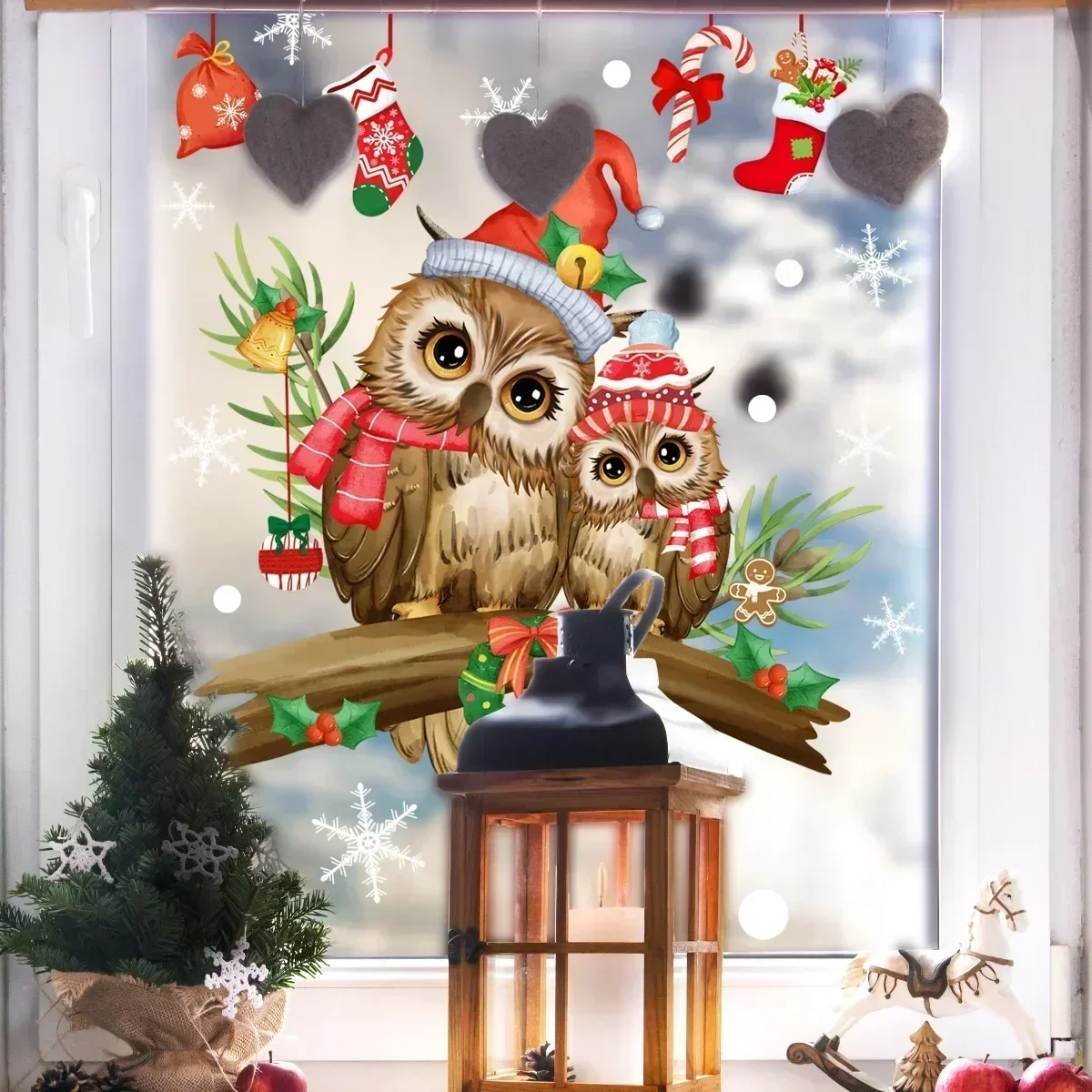 Window Decoration Wall Sticker Christmas Owl Window Stickers Christmas Glass Sticker Branch Owl Snowflake Wall Sticker