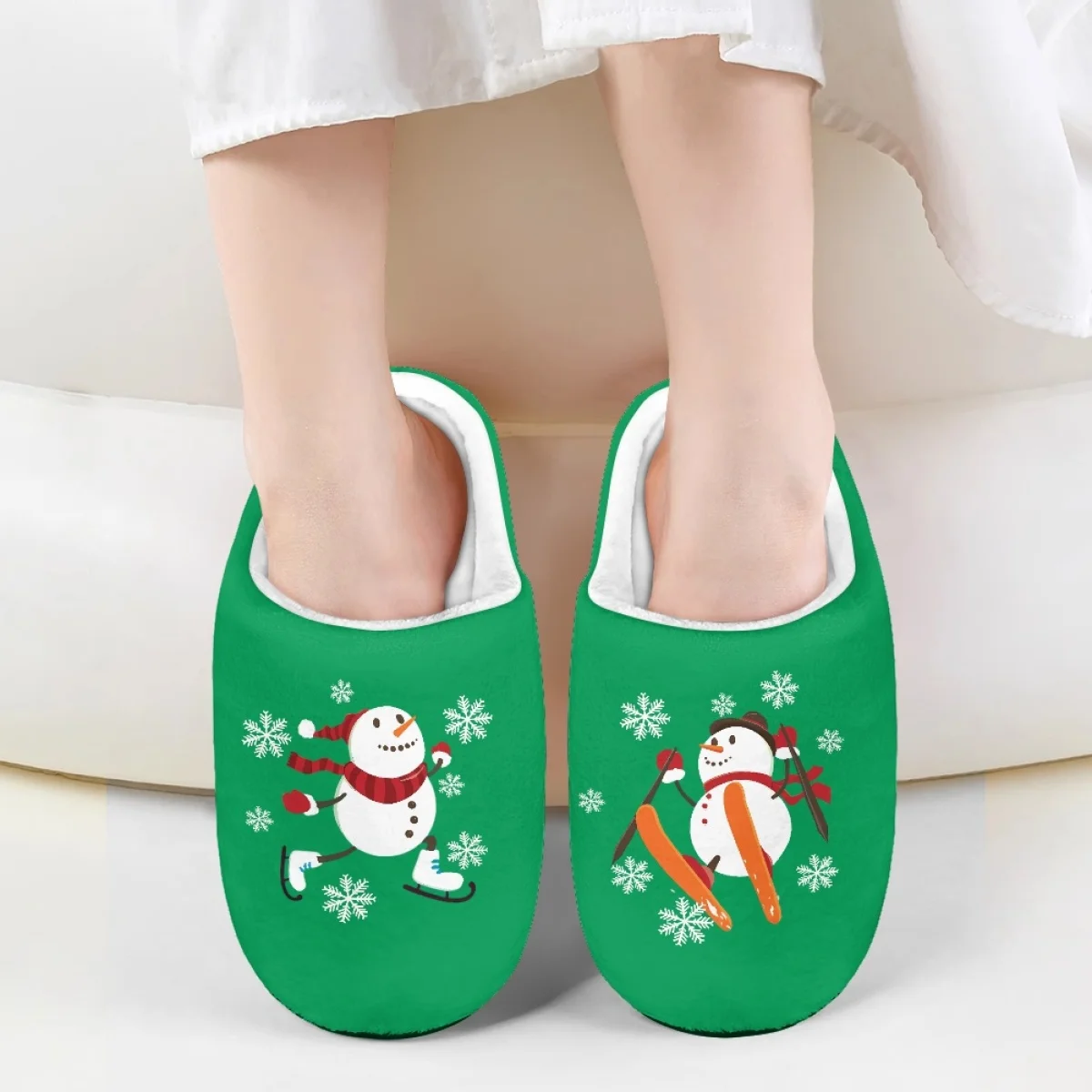 

Snowman Snowflake Pattern Girls Boys Autumn Winter Home Warm Cotton Slipper Lightweight Art Casual Breathable Kids Plush Shoes