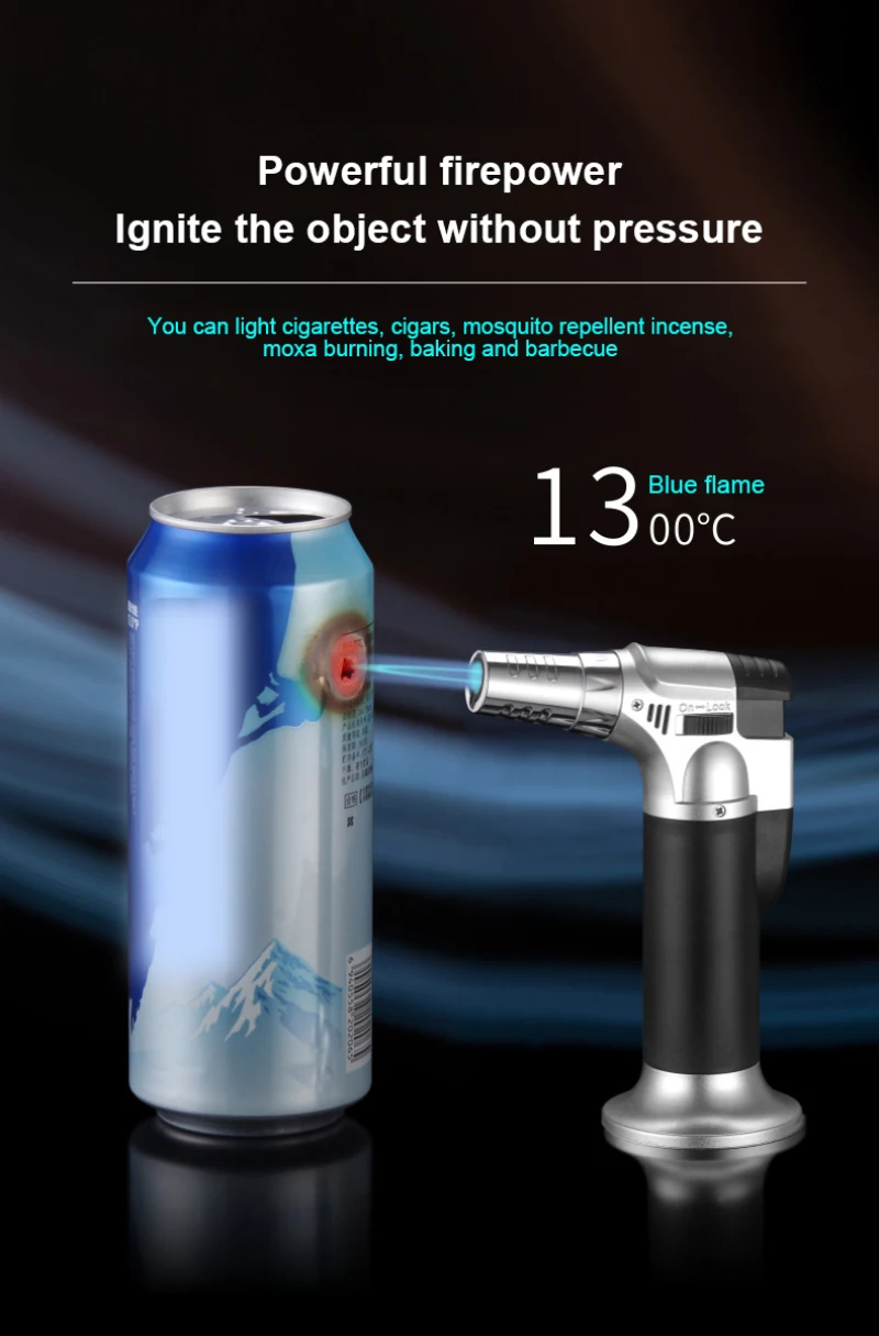 Portable Lighter Metal Flame BBQ Heating Ignition Grill Kitchen Blow Adjustable Cooking Butane Gas Lighter For Men Gift