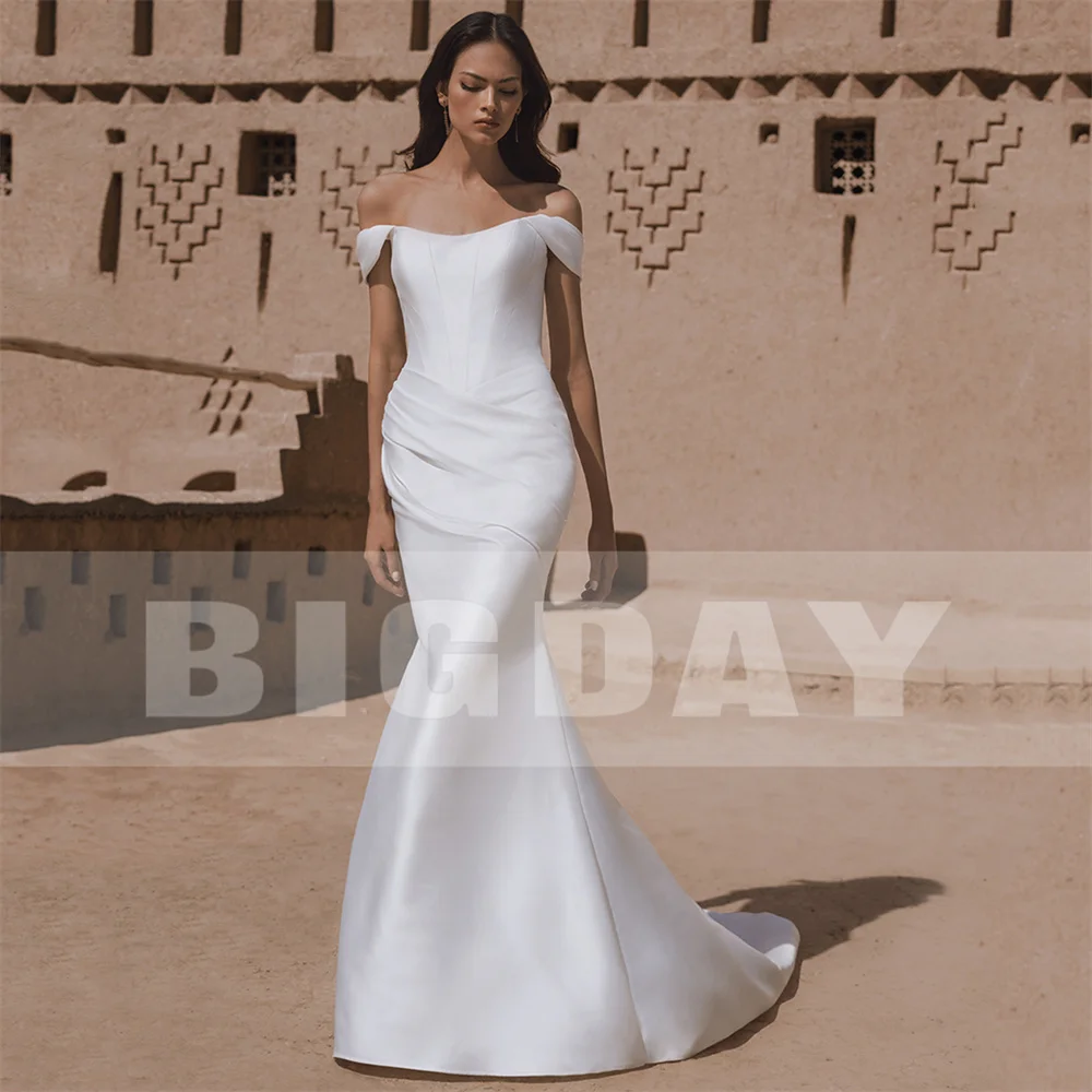 BIGDAY Satin Mermaid Wedding Dress Women 2025 Off The Shoulder Open Back Pleat Boat-Neck Bridal Gown Vestido De Noiva Customized 12 S55dda5b2e6424efdbe3bfc6d4cd0bebc8