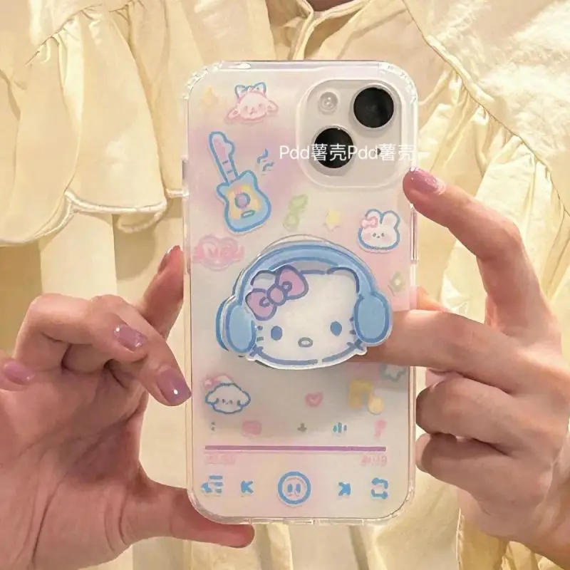

Hellokitty Phone Case Apple 15/13Promax Listen To Songs Kitty Sanrio Phone Stand 12/11Pro Big Hole Xr/xsmax Soft 7/8P Drop Proof