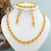 Fashion Copper Chain Dubai Jewelry Set Luxury Earrings Necklace Bracelet Women Punk Arab Jewelry Daily Wear Senior Party Gift