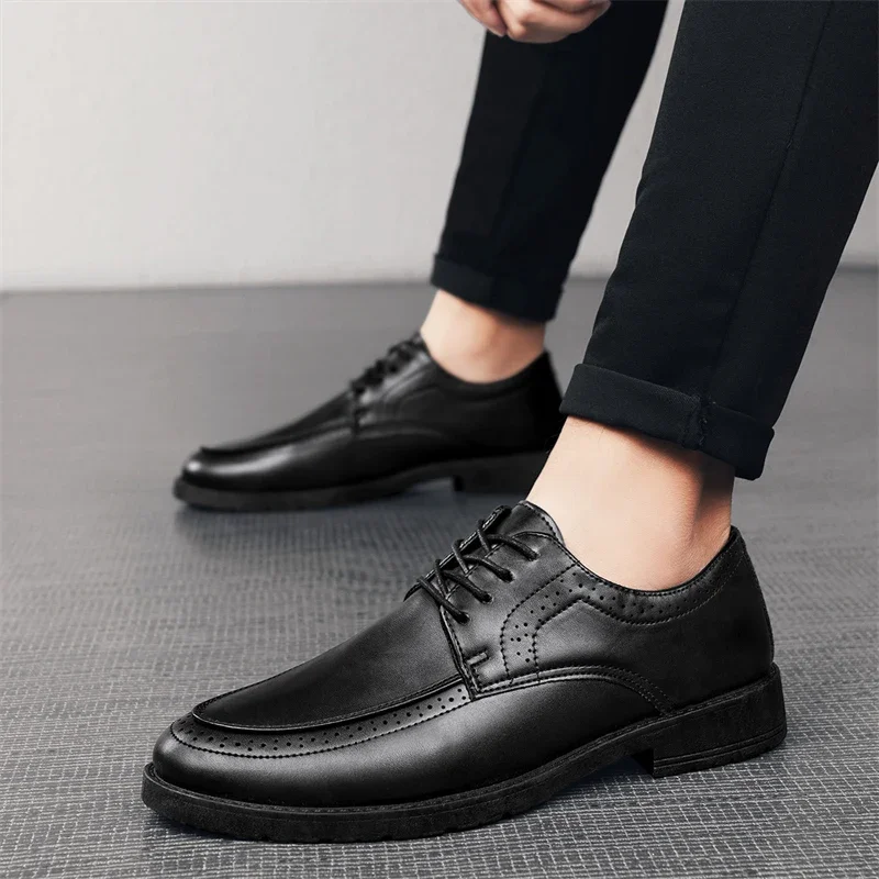 

Туфли мужские деловые Нескользящие, ПУ кожа, низкие, повседневные, на шнуровке, для улицы