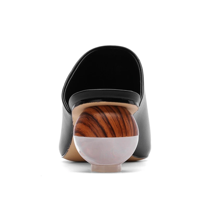 Women's New Spring/Summer Genuine Leather Cowhide Square Headed High Heels and Large Size Baotou Muller Slippers