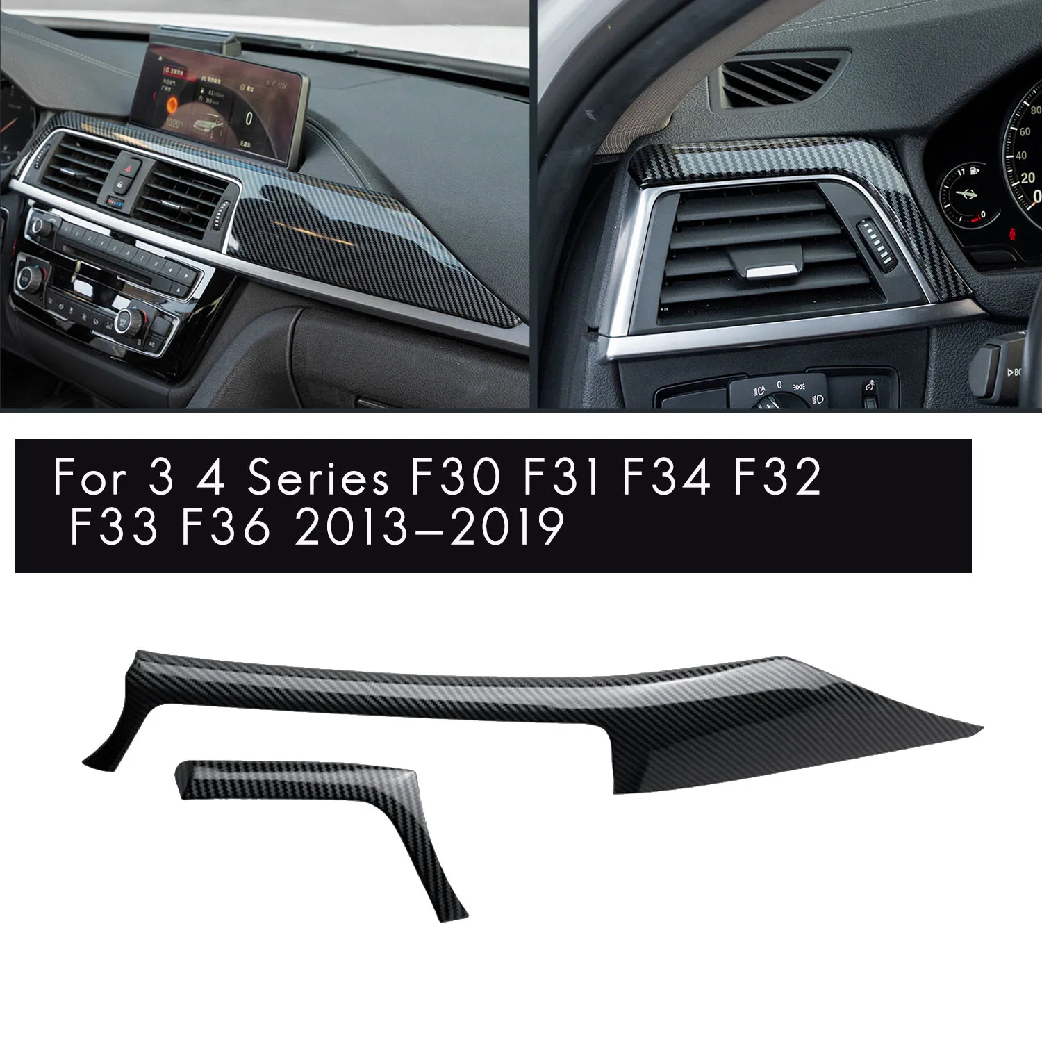 Carbon Fiber Central Dashboard Strip Trim Left Air Vent Outlet Cover Trim For BMW 3 4 Series F30 F31 F32 F34 2013-