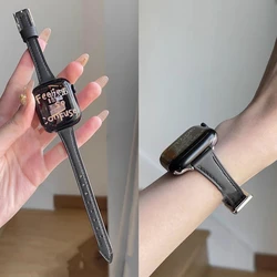Elegant Thin Leather Loop Metal Link Watch Band - 42mm44mm45mm49mm (Black)