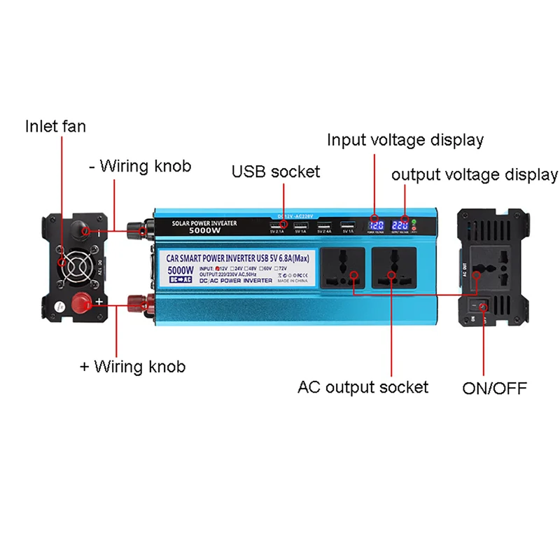 3000W/4000W/5000W Modified Sine Wave Inverter DC 12V to AC 220V Voltage Portable Vehicle Power Converter Adapter LCD Display solar hybrid inverter,car power inverter