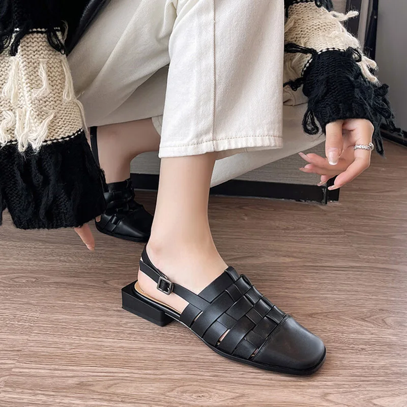 

Phoentin fashion square toe weave Slingbacks pumps 2024 Spring Summer elegant lady low Heels shoes women party sandals FT3293