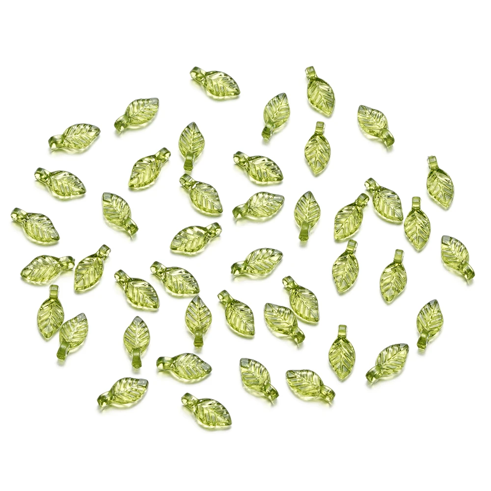 Set of Green Acrylic Leaf Charms for Jewelry Making and Crafts