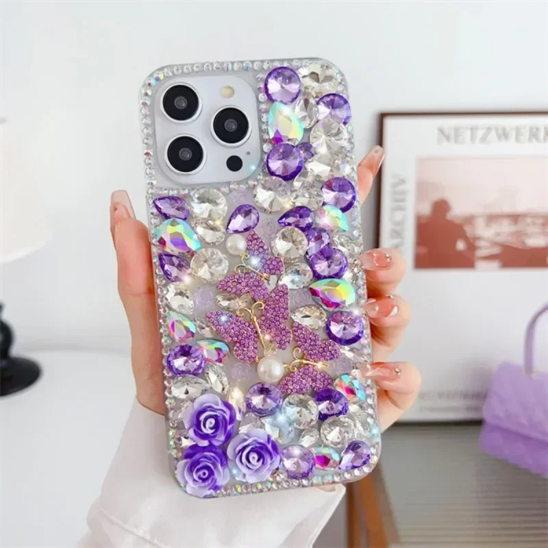 Luxury Bling Diamond Butterfly Flowers Rhinestone Case Capa For HuaweiP30 P50Pro P40lite Mate30 40 For Honor8X 9X 50 60Pro Cover