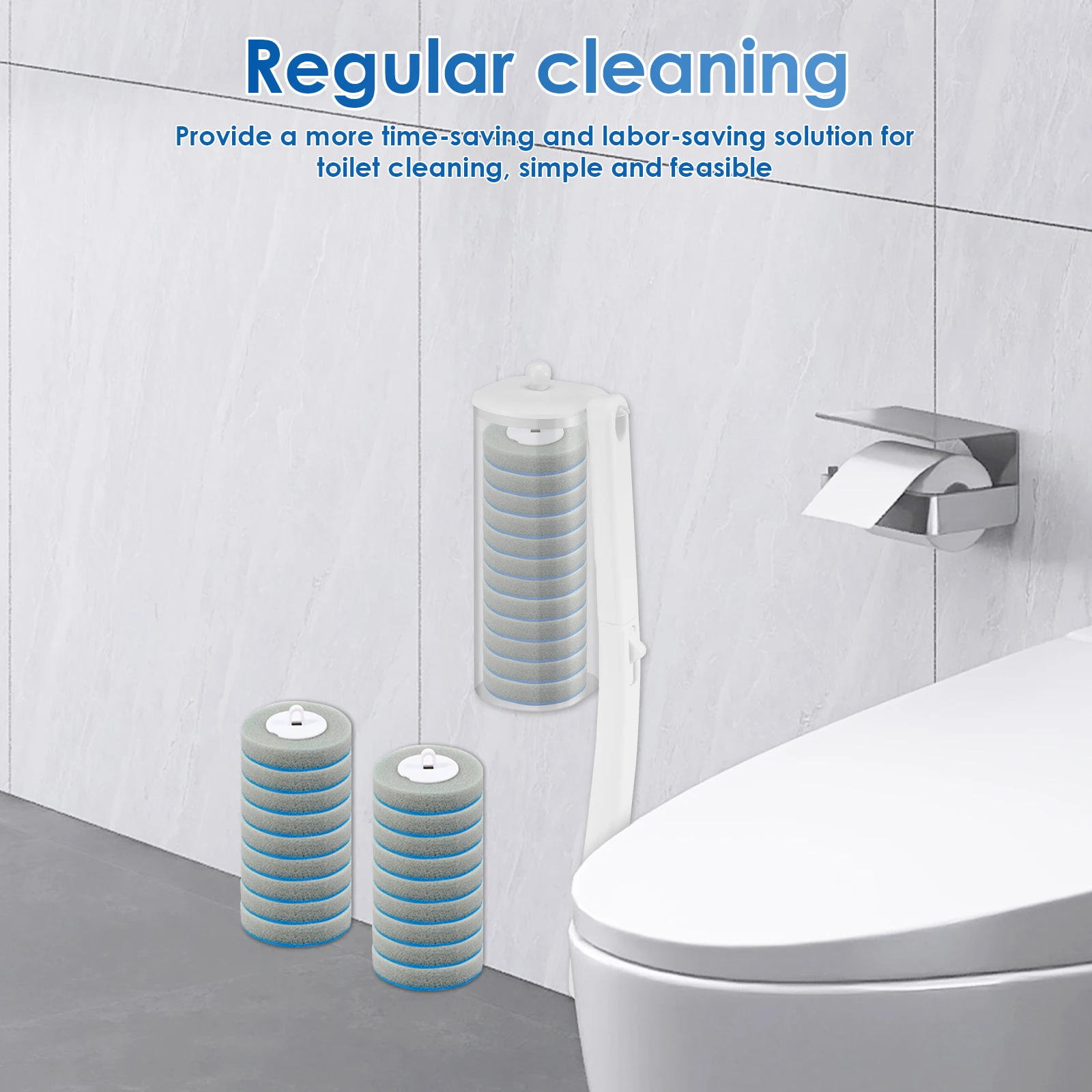 18/48Pcs Disposable Toilet Brush 360° Deep Cleaning Long Handle Wall-mounted Bathroom Cleaning Tool Set Replaceable Brush Head