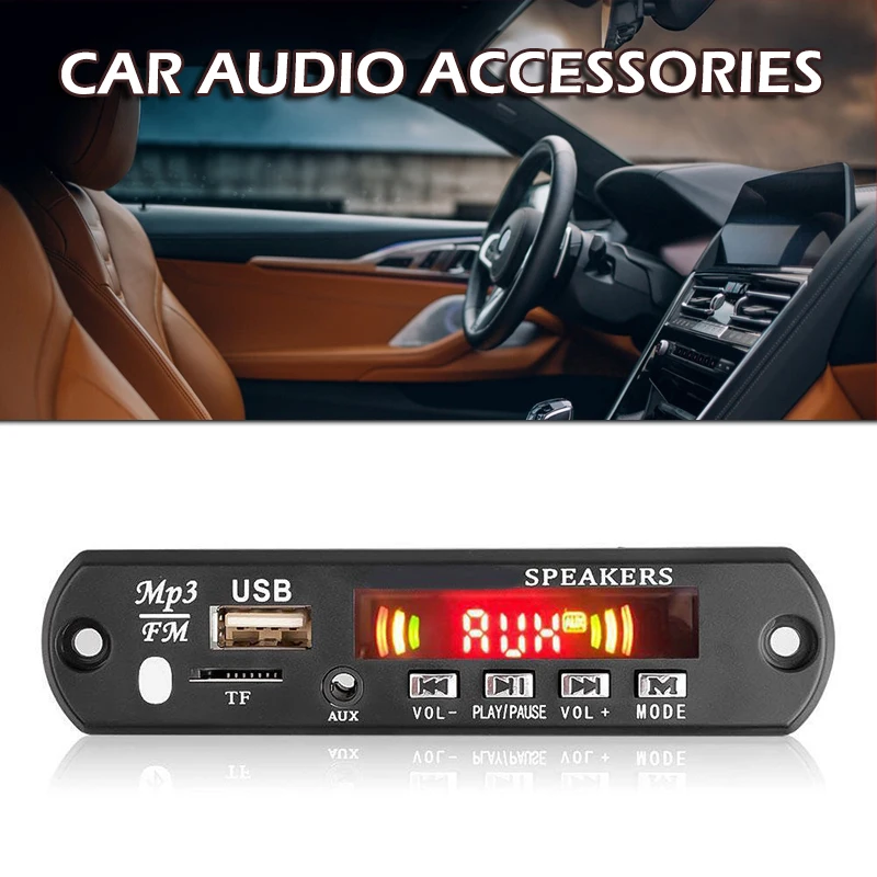 

Car Wireless 12V MP3 WMA Decoder Board AUX Audio Module USB TF FM Radio Support MP3/WMA/WAV/APE/FLAC Format Music Brand New