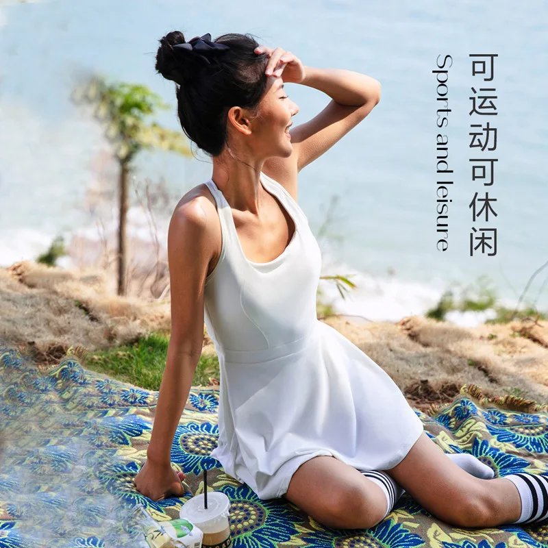 Sports Badminton Dress Female Yoga Sports Running Tennis Skirt Running Short Skirt Vest One-piece Suit Tennis Dress Women