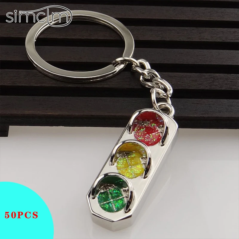 

50pcs Traffic Light Creative Homme Keychain Women Charm Ornament Business Gift Key Chain Ring Accessories Pendant