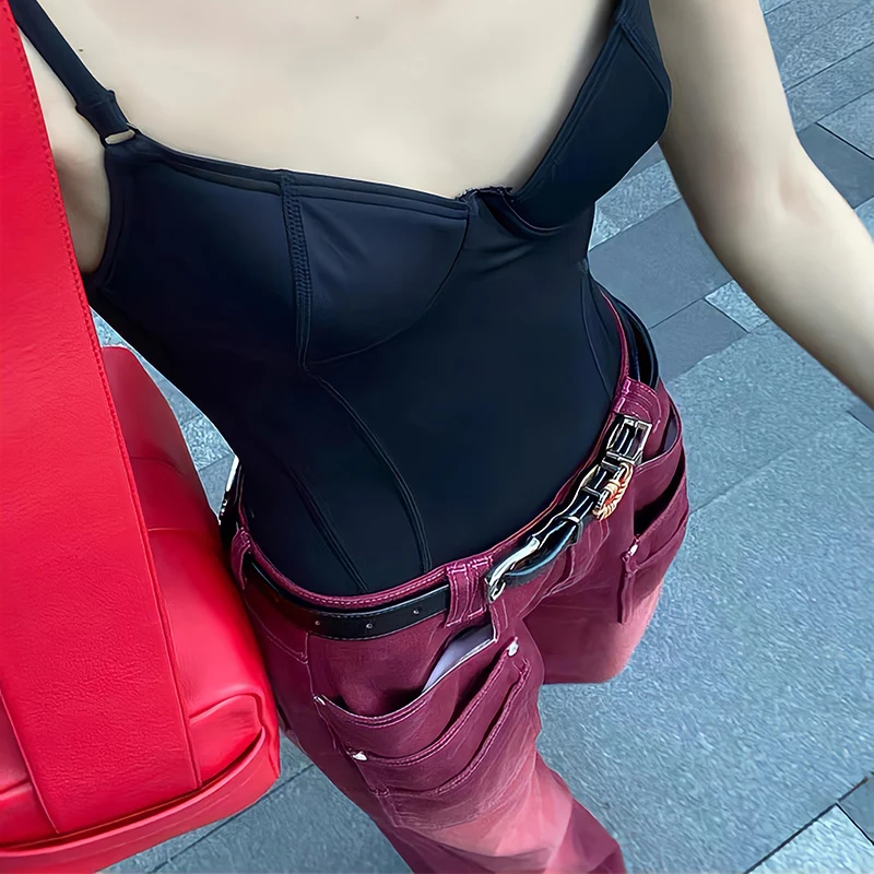 European American Style Retro Wine Red Jeans Women's Spring Autumn New Trendy Brand Loose High Street Casual Wide Leg Long Pants