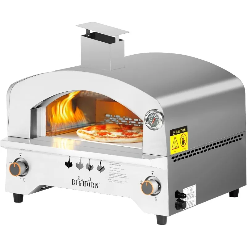 BIG HORN OUTDOORS Gas Pizza Oven, Portable Propane Pizza Oven with 13 inch Stone