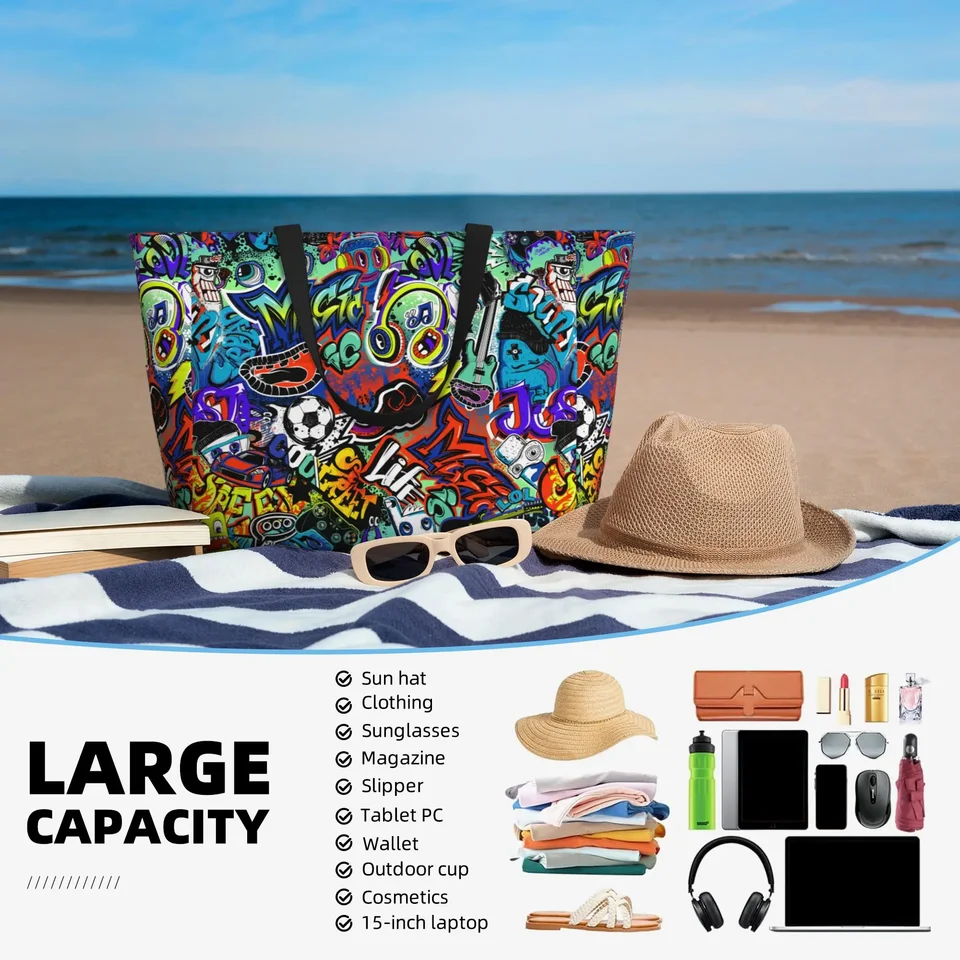 MULTIONS Borsa Da Spiaggia Impermeabile Grande – A Prova Di Sabbia, Con Tracolla E Custodia Per Telefono, Strisce Colorate