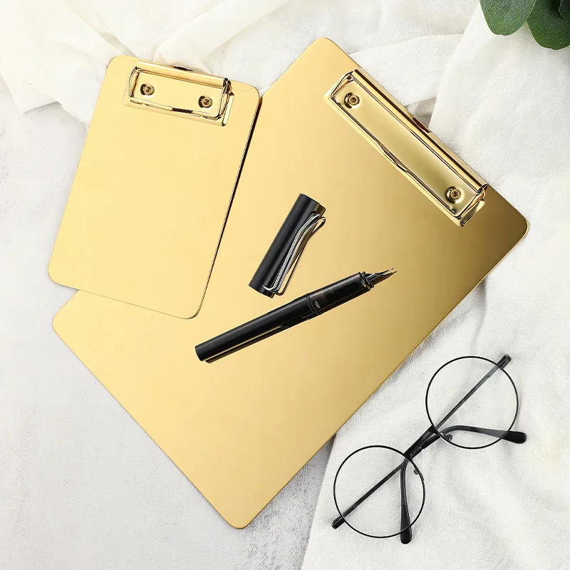 A4 A5 Metal Clipboard Golden Folder Stainless Steel Clip Board Storage Folder Writing File Board Splint for Business Supplies