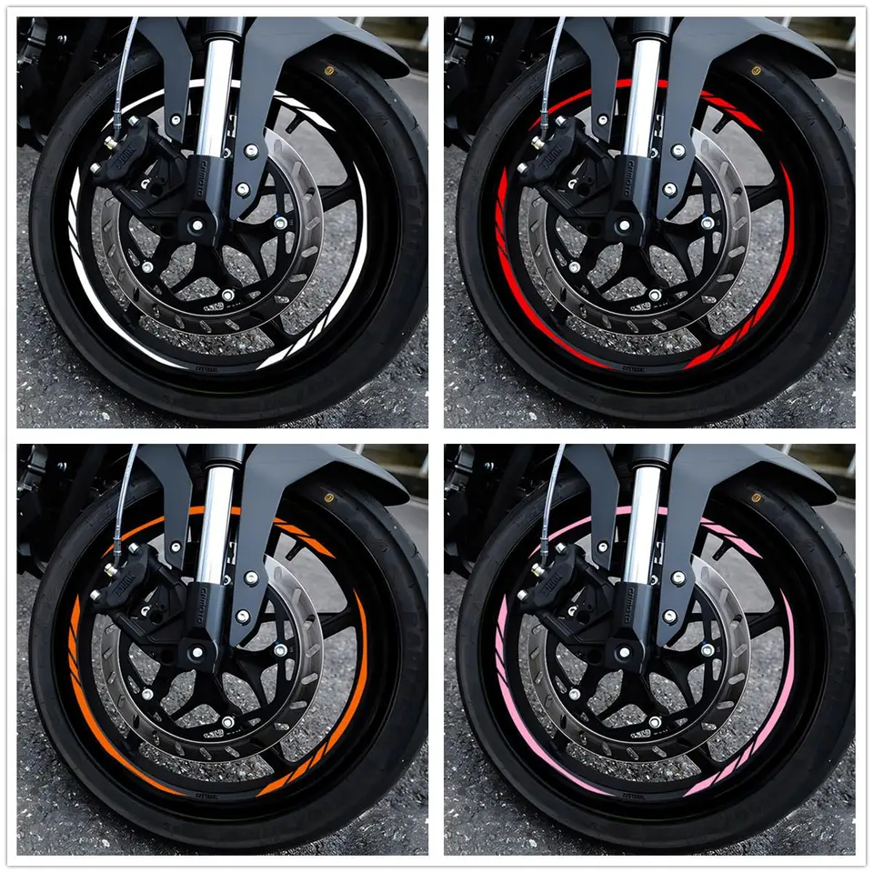 Hot Pink Reflective Motorcycle Rim Stripes – 17-Inch Wheel Decals, Adhesive Tape, Customizable For Left/Right Sides