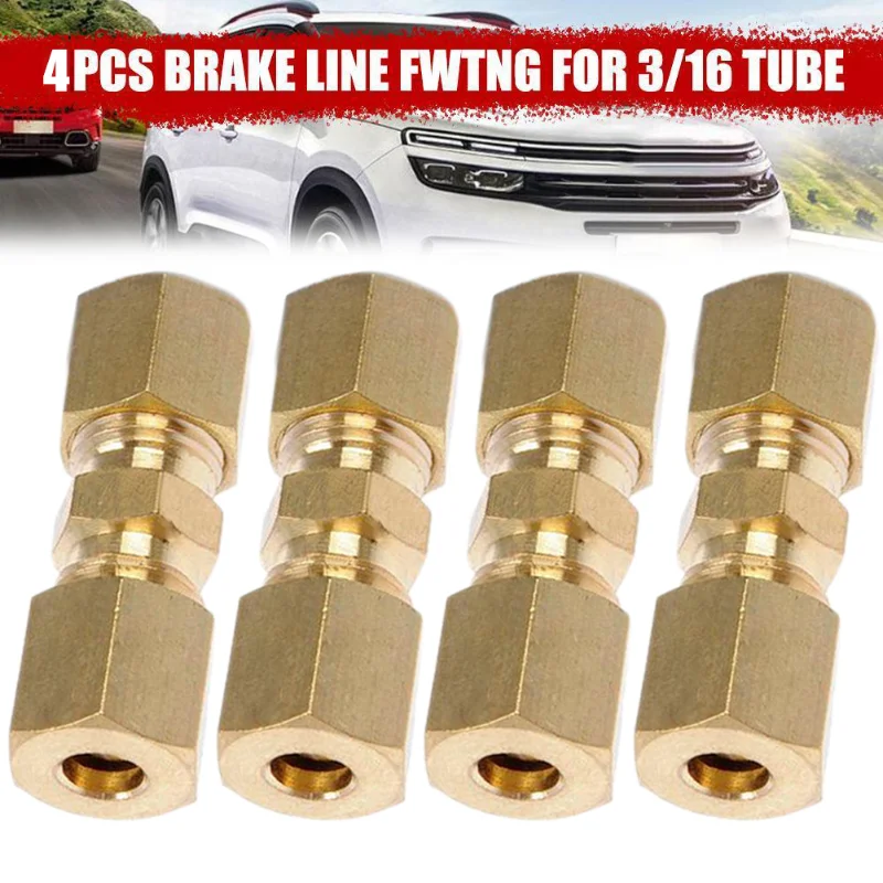 Brake Hose Brass Fittings 3/16" Car Brake Line Union Fittings Straight Brass Connector Hose Repair Joint Accessories
