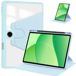 360-Degree Rotating Clear Acrylic Tablet Cover with Pencil Holder for Oppo Pad SE 11 2025 (Sky blue)